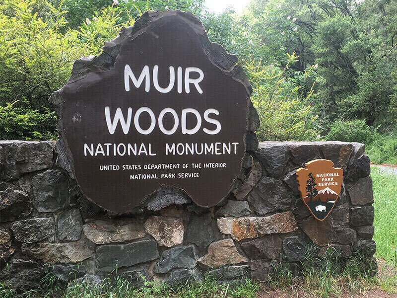 The entrance sign at Muir Woods National Monument